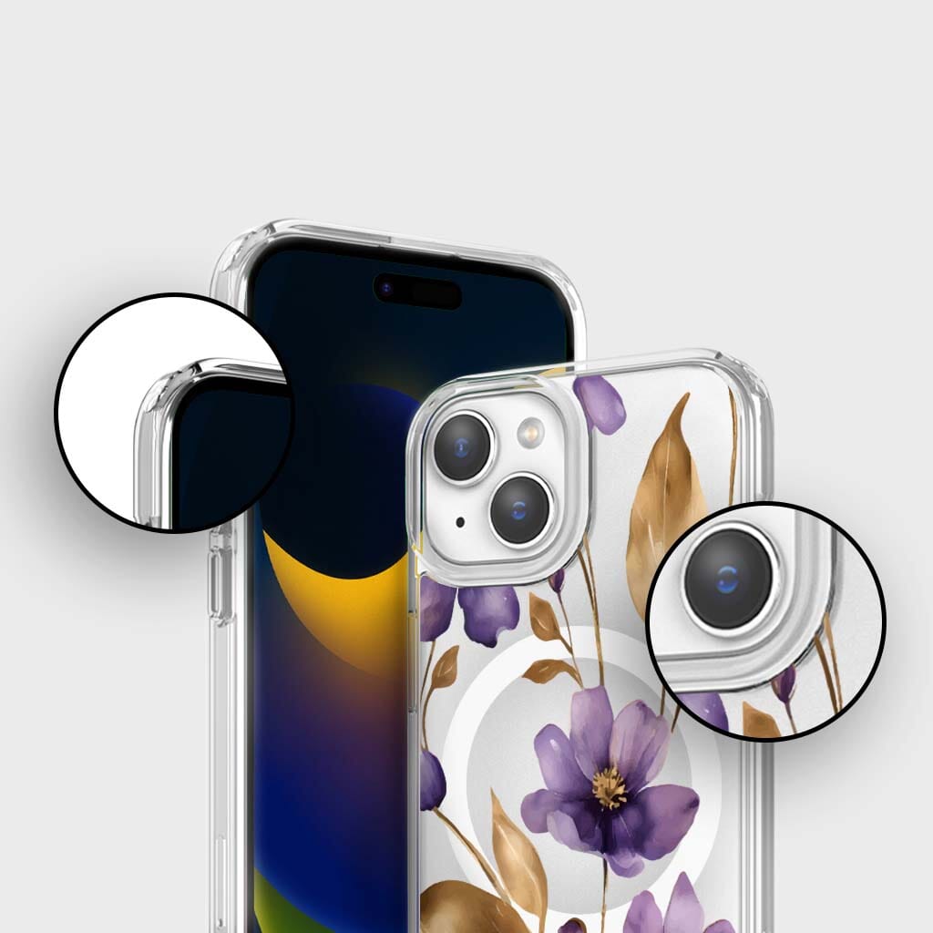 iPhone 14 Clear Design Case - Purple Wildflower