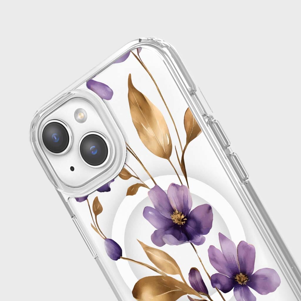 iPhone 14 Clear Design Case - Purple Wildflower