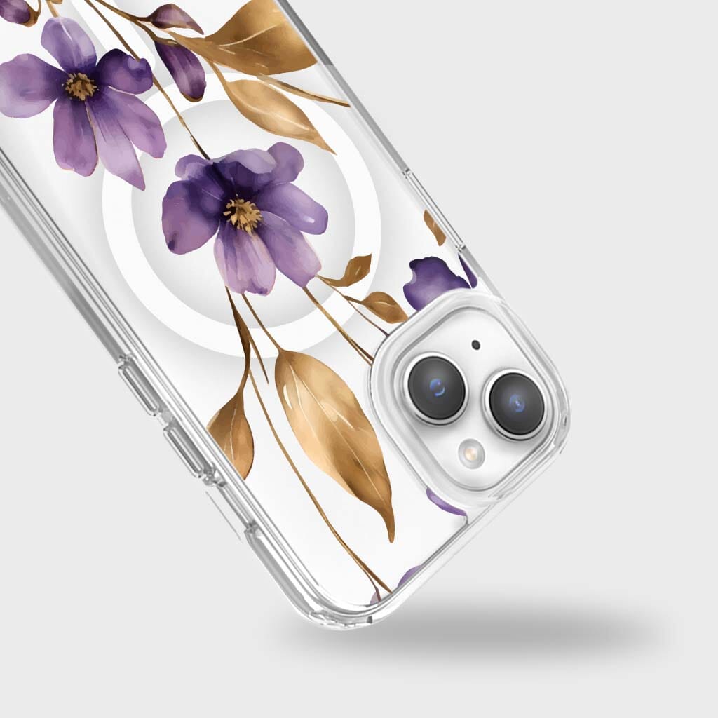 iPhone 14 Clear Design Case - Purple Wildflower