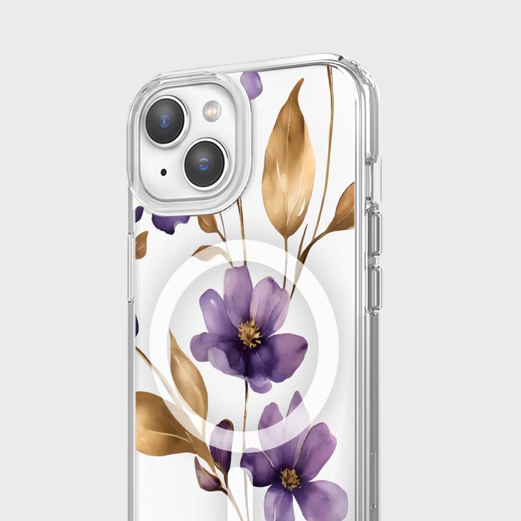 iPhone 14 Clear Design Case - Purple Wildflower