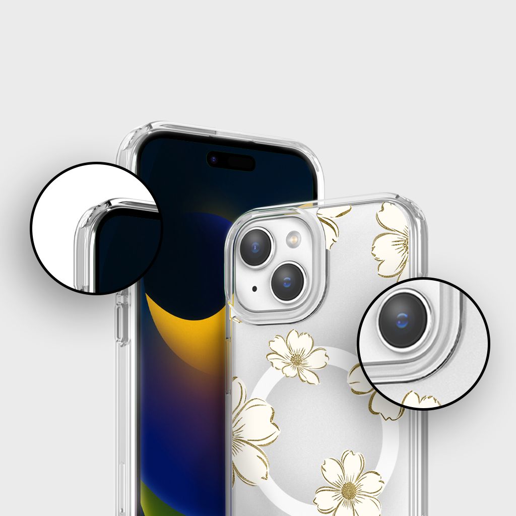 MagSafe iPhone 15 Gold Pattern Clear Case