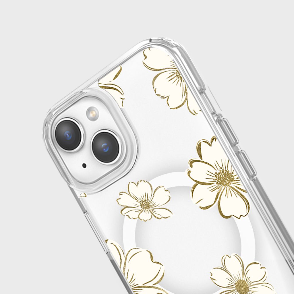 MagSafe iPhone 15 Gold Pattern Clear Case