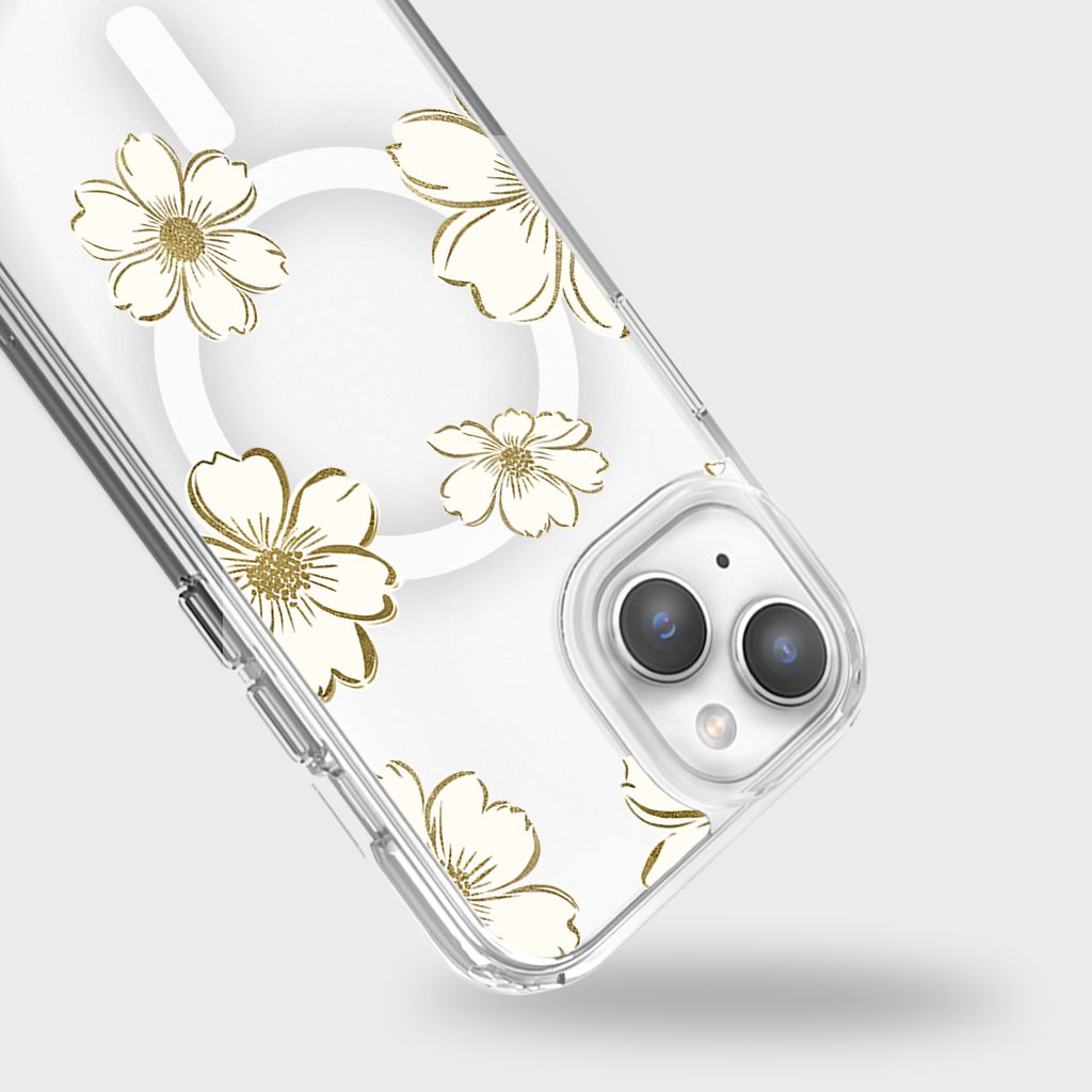 MagSafe iPhone 15 Gold Pattern Clear Case