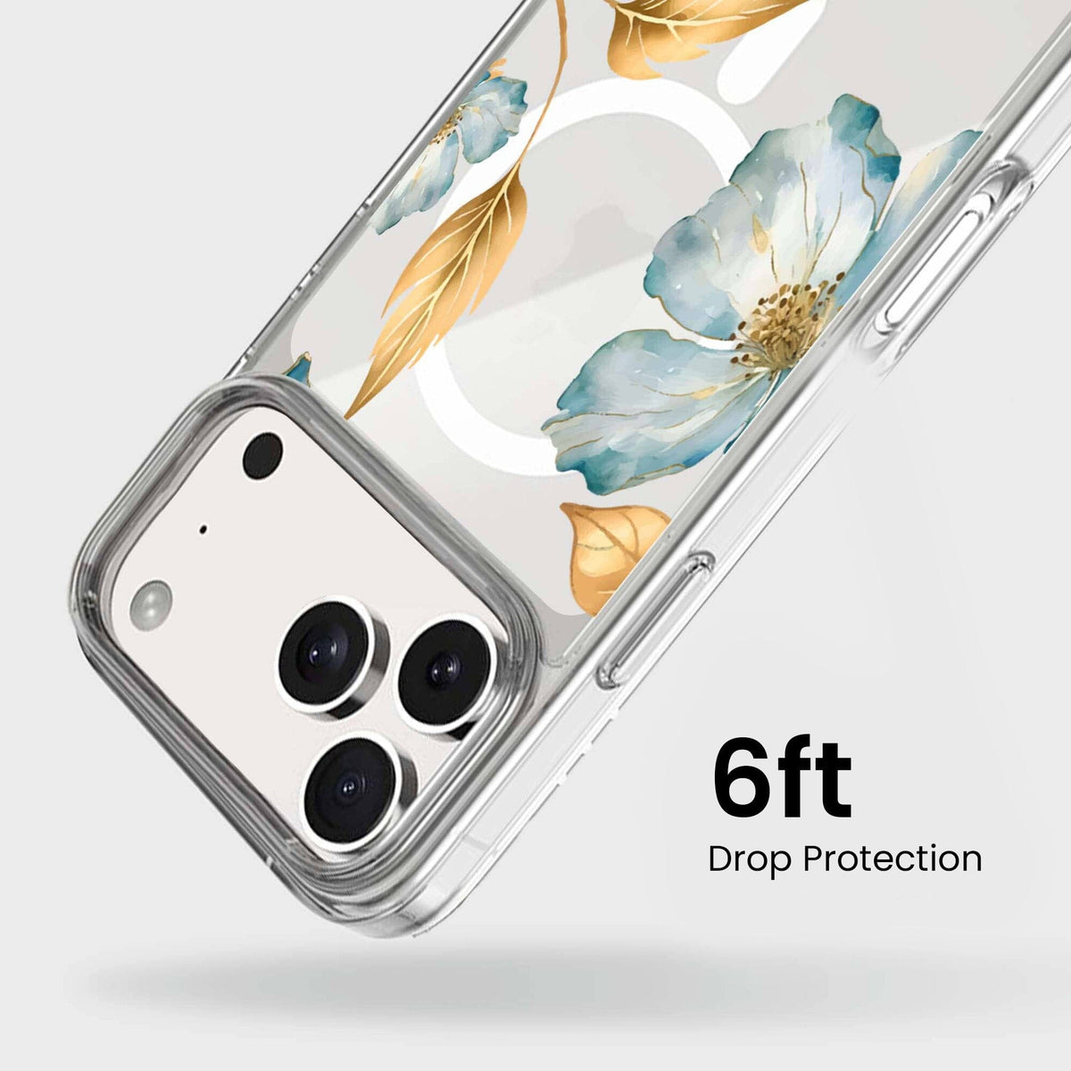iPhone 18 Pro Max Blue Wildflower Clear Case with MagSafe