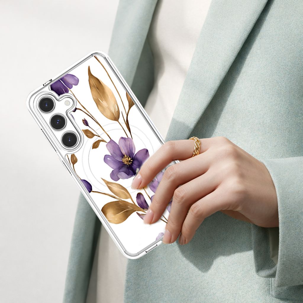 Samsung Galaxy S25 Clear Design Case - Purple Wildflower