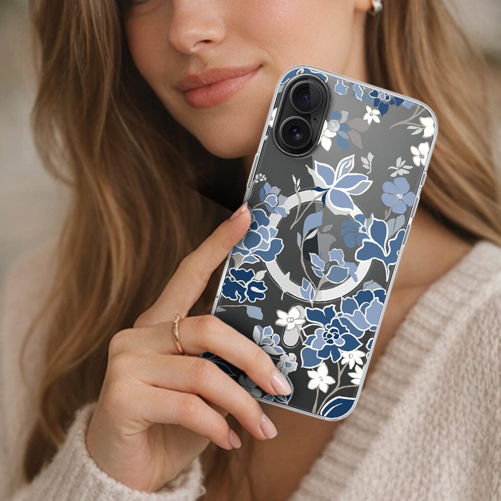 MagSafe iPhone 16 Blue Pattern Clear Case