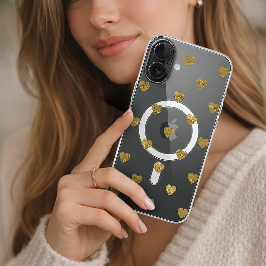 MagSafe iPhone 16 Gold Plum Heart Clear Case