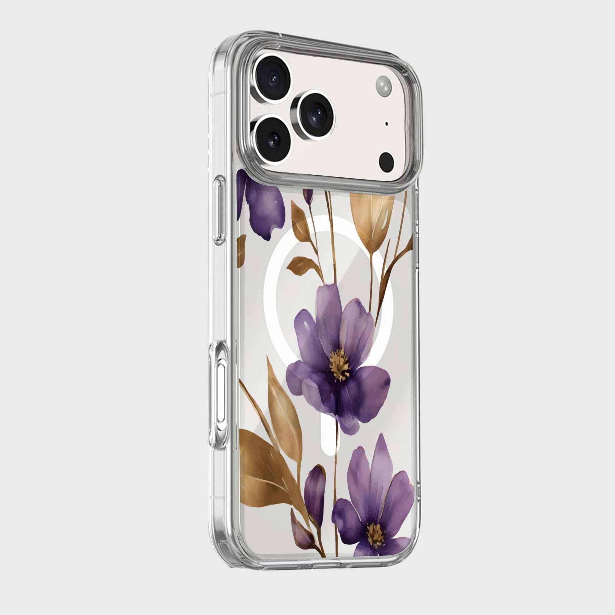 MagSafe iPhone 17 Pro Max Purple Wildflower Clear Case