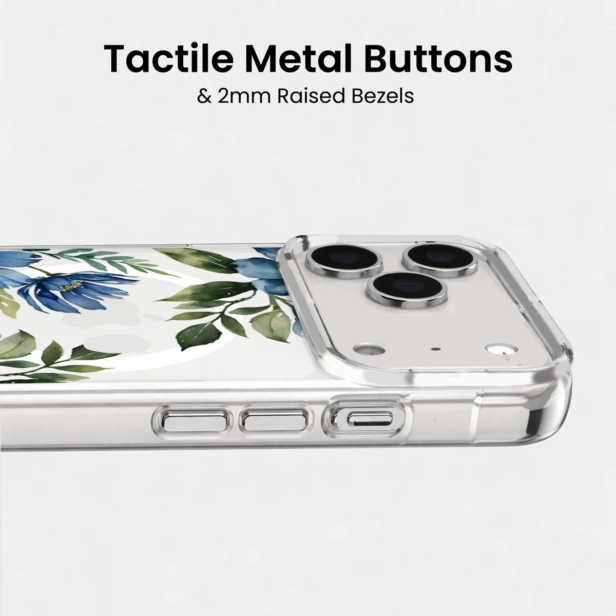 iPhone 18 Pro Blue Floral Clear Case with MagSafe