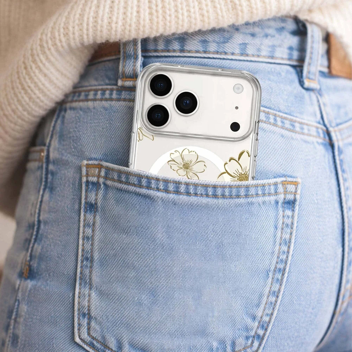 iPhone 18 Pro Max Gold Floral Clear Case with MagSafe
