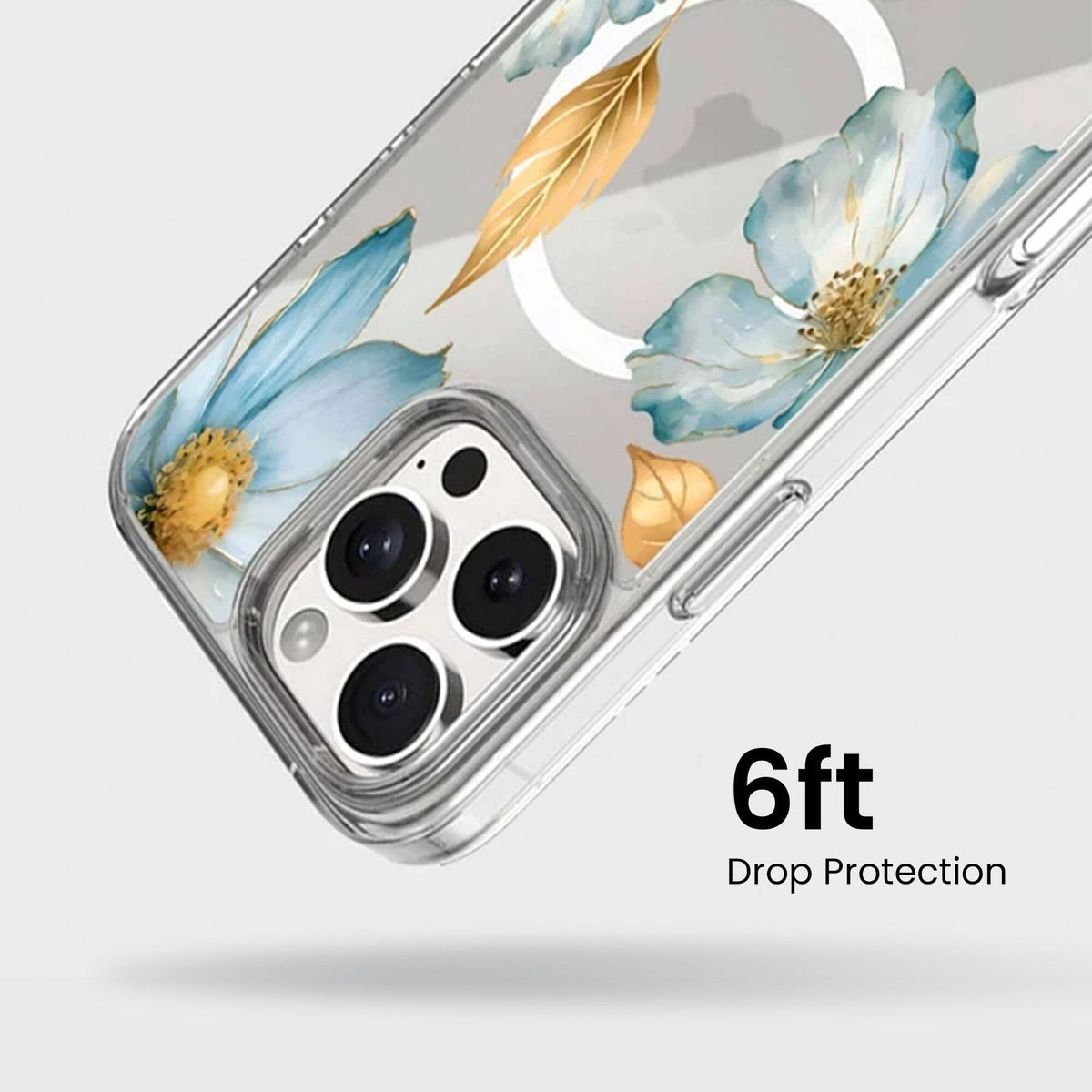 MagSafe iPhone 16 Pro Max Blue Wildflower Clear Case