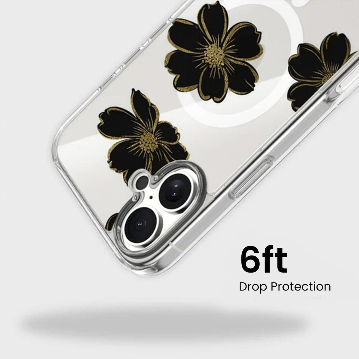 MagSafe iPhone 17 Black Flower Clear Case