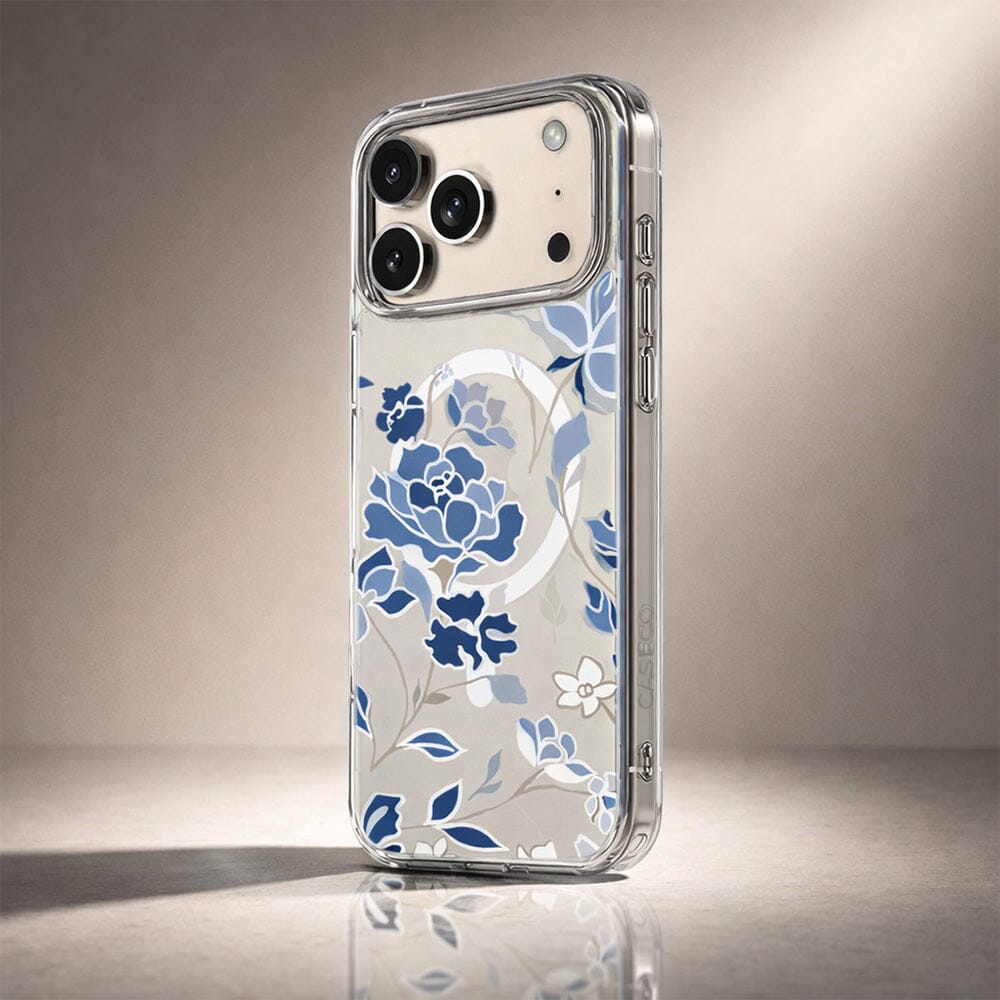 MagSafe iPhone 17 Pro Max Blue Pattern Clear Case