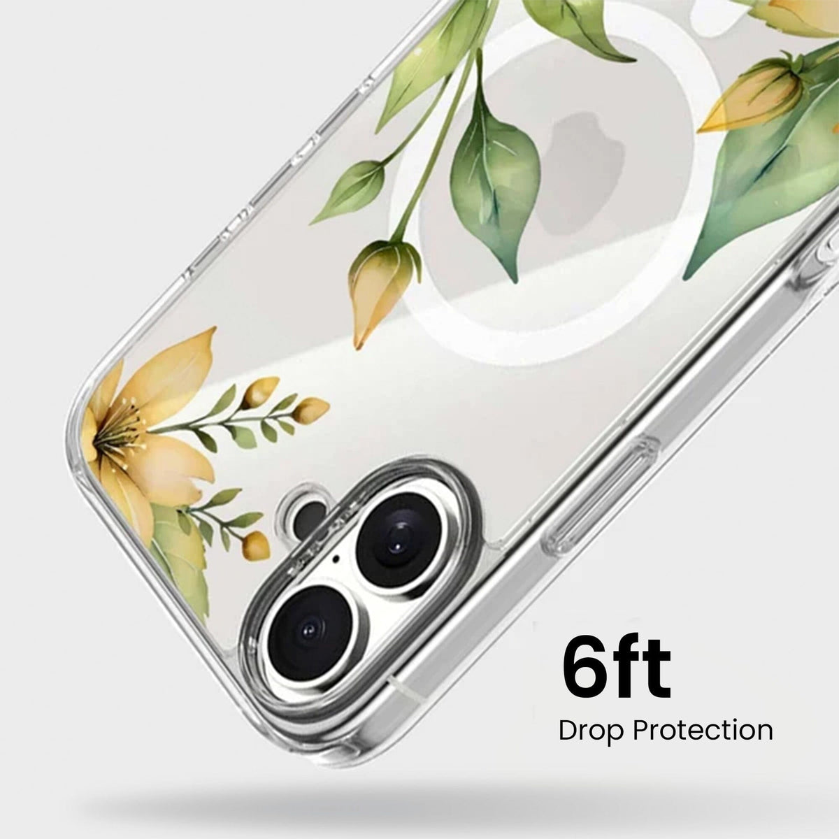 MagSafe iPhone 16 Yellow Wildflower Clear Case