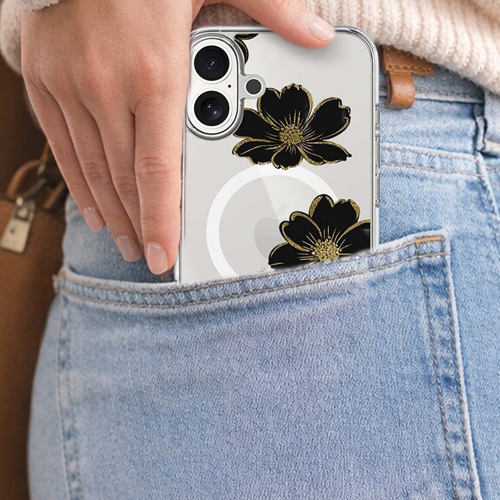 MagSafe iPhone 17 Black Flower Clear Case