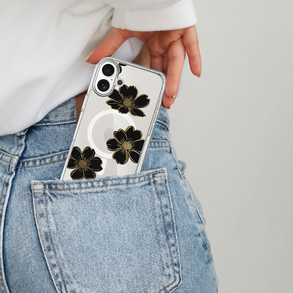 MagSafe iPhone 17 Black Flower Clear Case