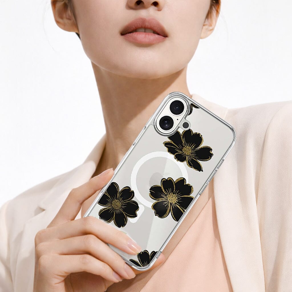 MagSafe iPhone 17 Black Flower Clear Case