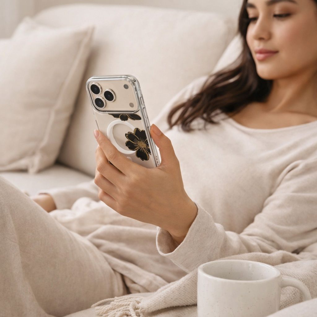 MagSafe iPhone 17 Pro Max Black Flower Clear Case