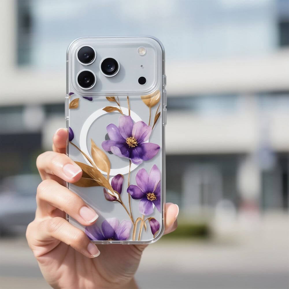 MagSafe iPhone 17 Pro Max Purple Wildflower Clear Case