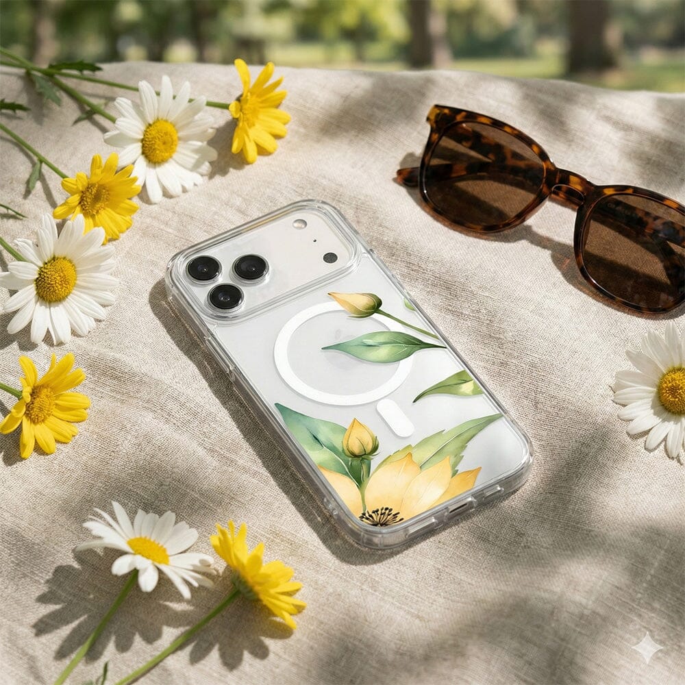 MagSafe iPhone 17 Pro Yellow Wildflower Clear Case