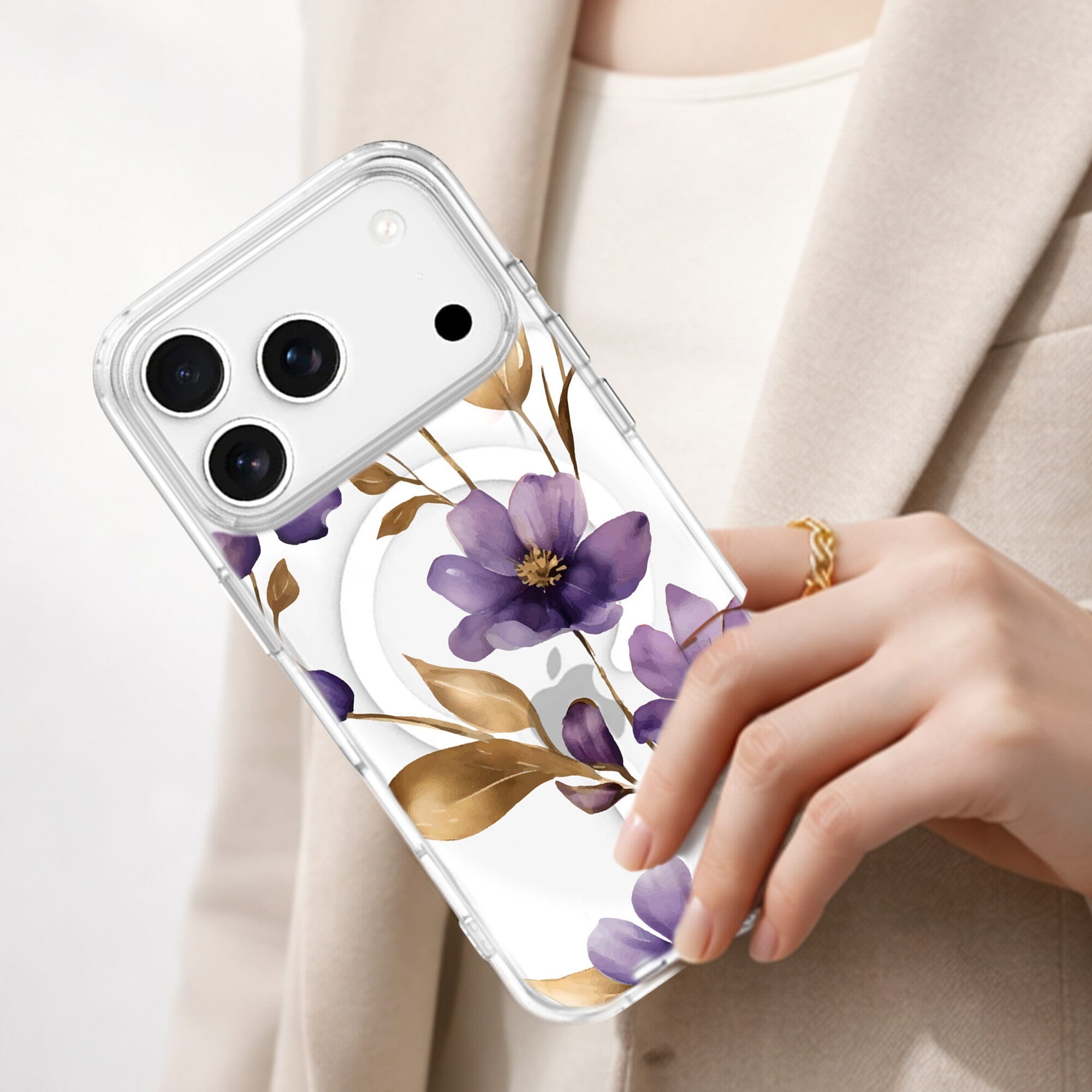 MagSafe iPhone 17 Pro Purple Wildflower Clear Case