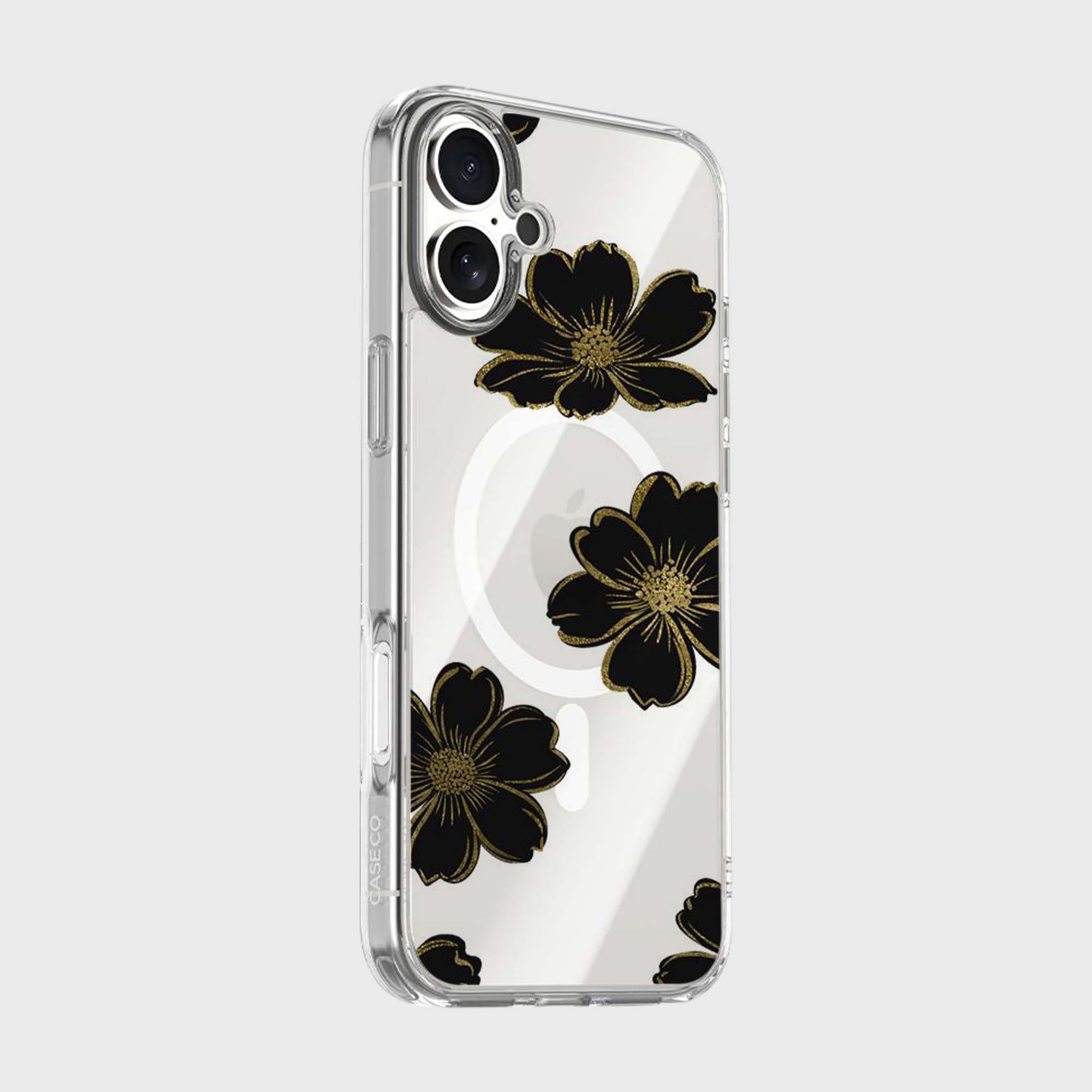 MagSafe iPhone 17 Black Flower Clear Case