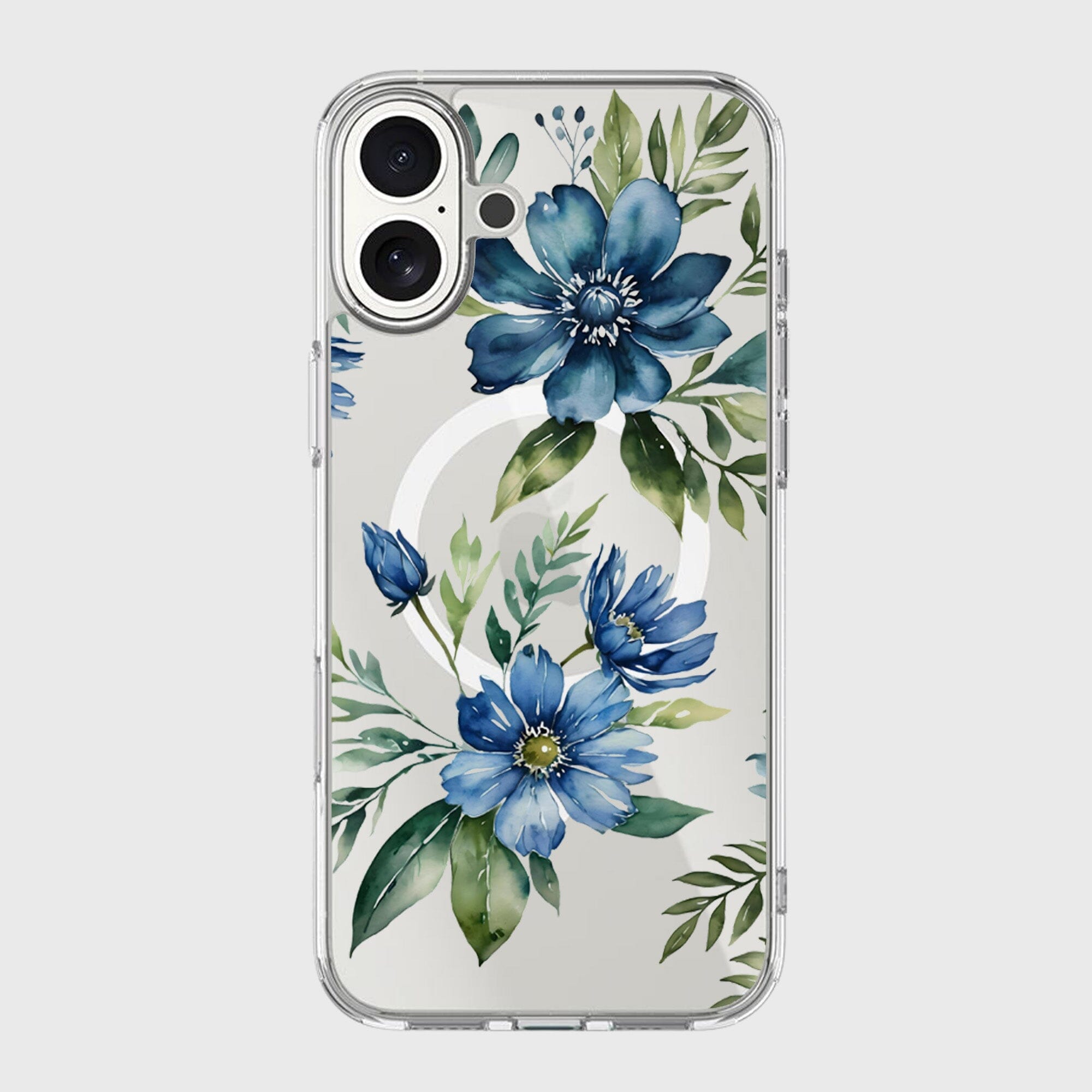 MagSafe iPhone 17 Blue Floral Clear Case MagSafe iPhone 17 Blue Floral Clear Case