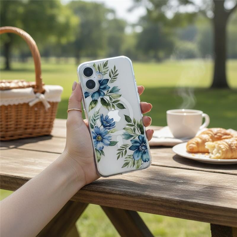 MagSafe iPhone 17 Blue Floral Clear Case