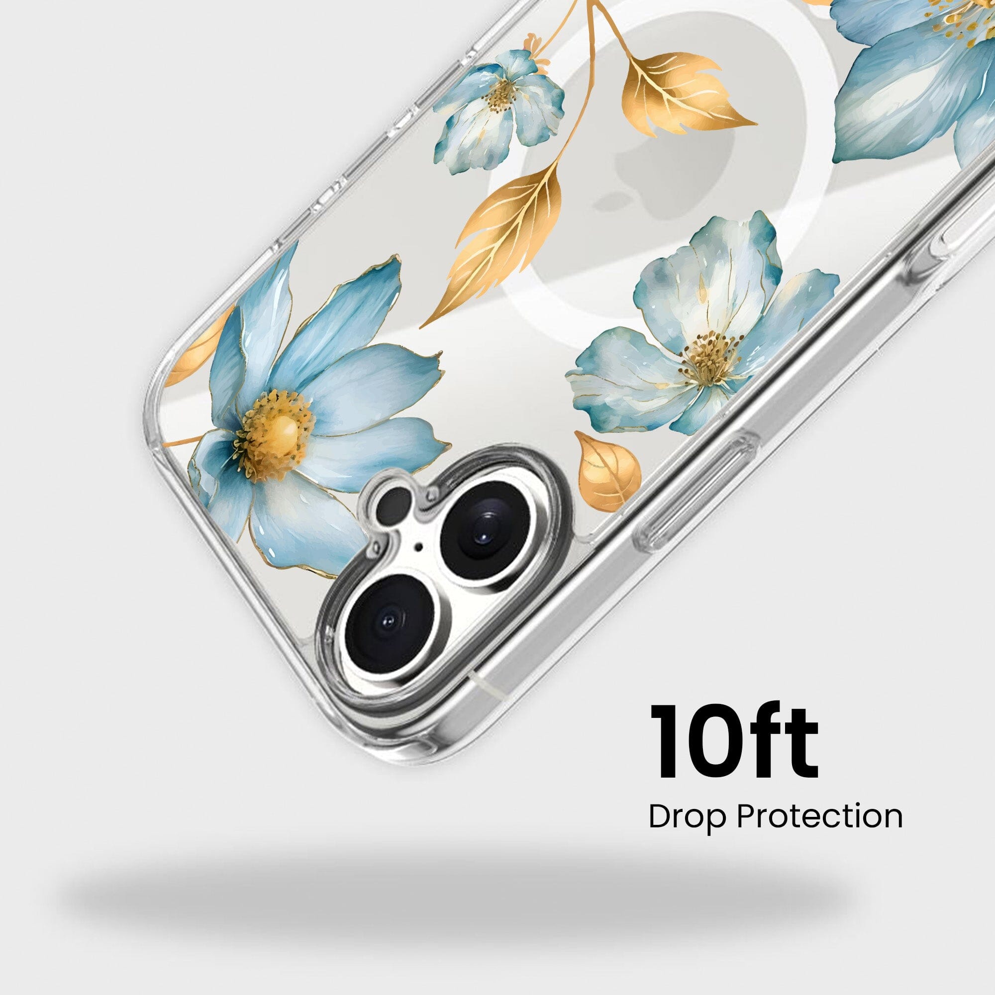 MagSafe iPhone 17 Blue Wildflower Clear Case