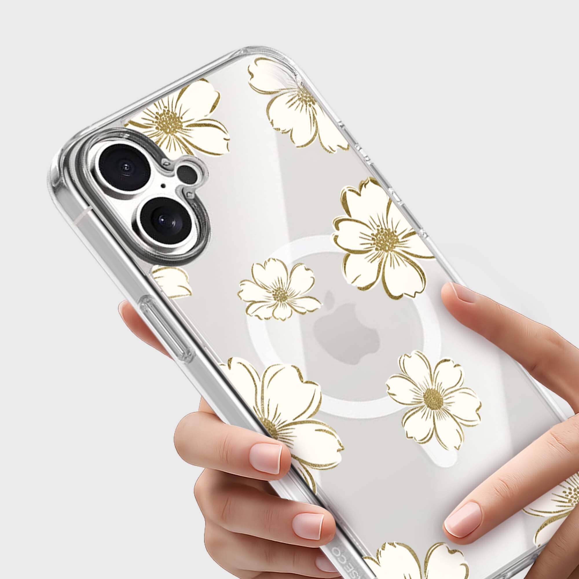 MagSafe iPhone 17 Gold Flower Clear Case