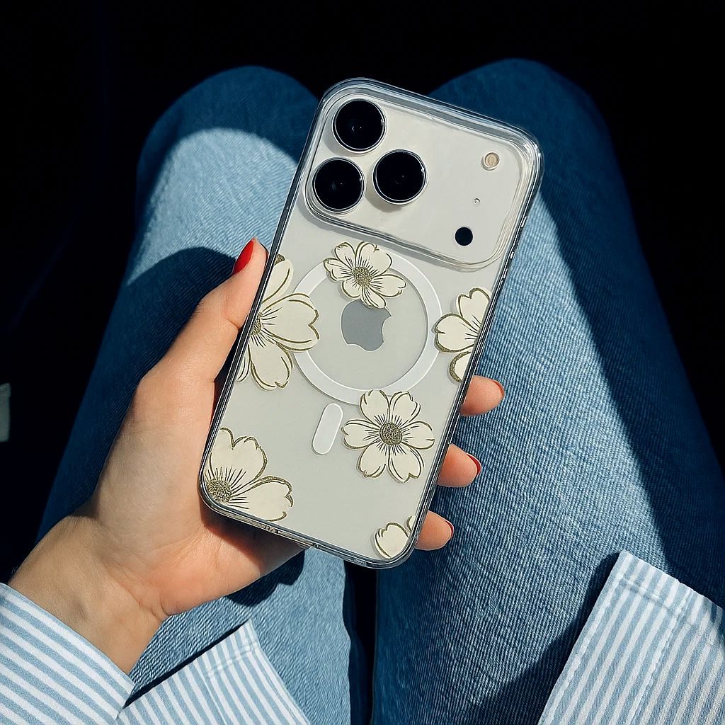 MagSafe iPhone 17 Pro Gold Flower Clear Case