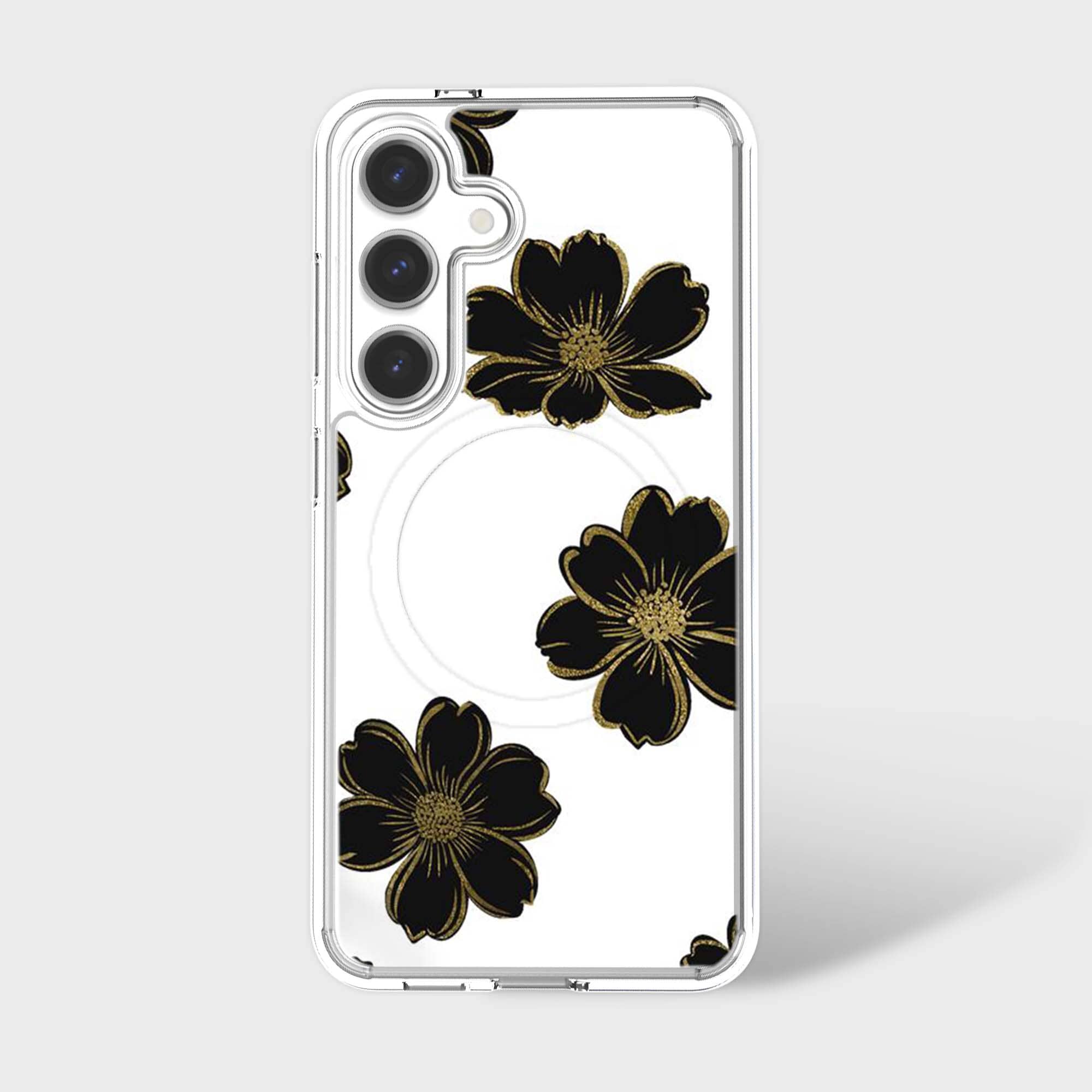 Samsung Galaxy S26 Black Flower Clear Case