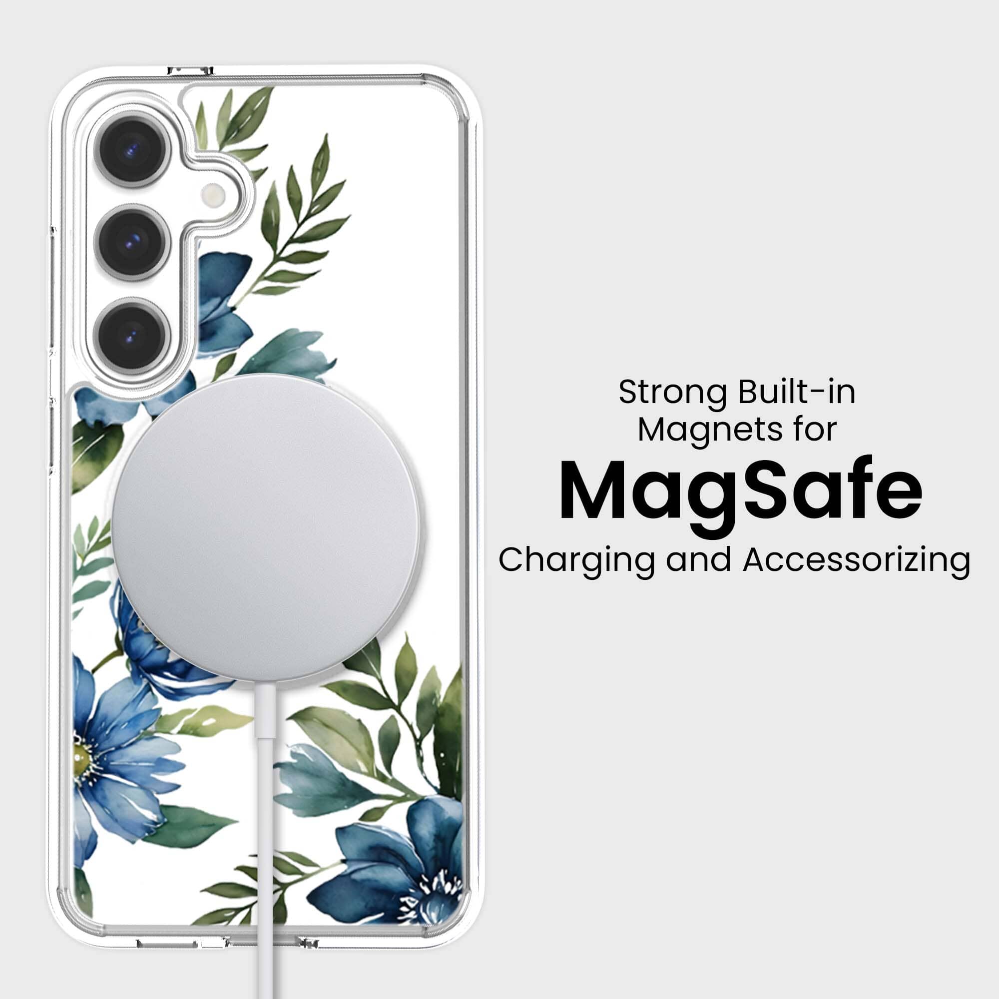 Samsung Galaxy S26 Blue Floral Clear Case