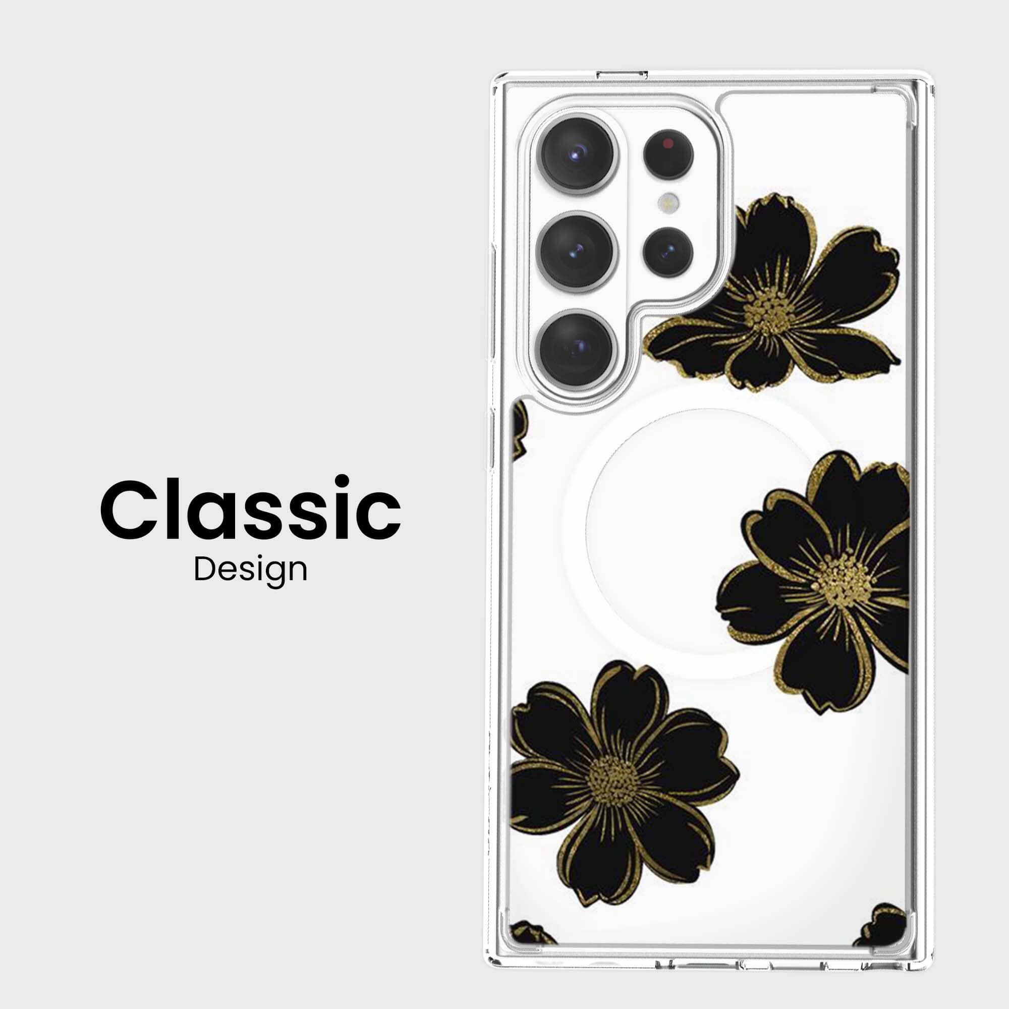 Samsung Galaxy S26 Ultra Black Flower Clear Case