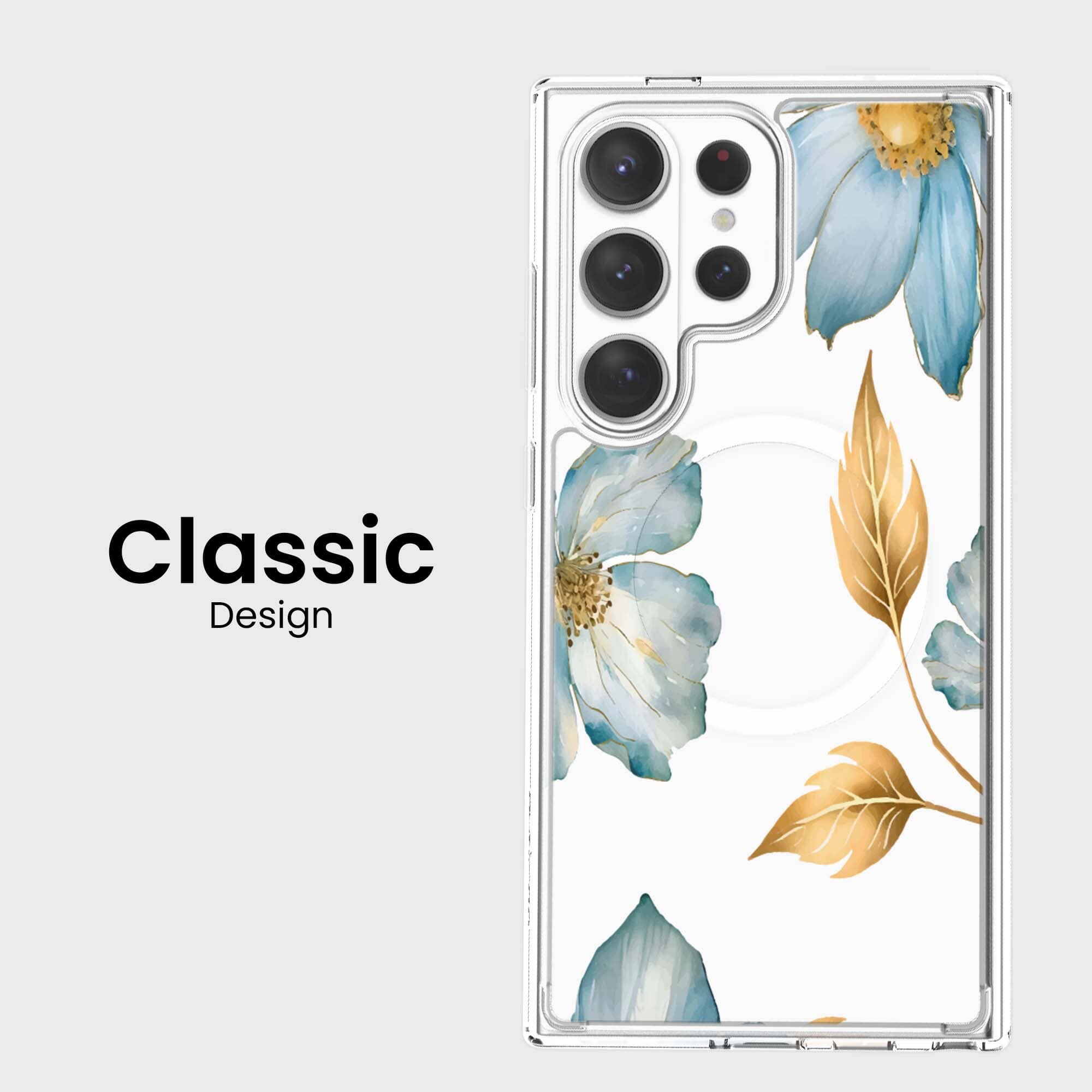 Samsung Galaxy S26 Ultra Blue Wildflower Clear Case