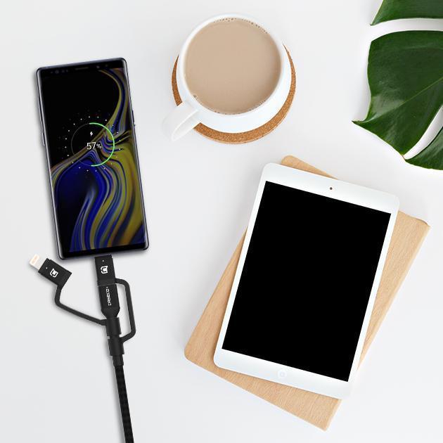 Braided 3 in 1 Cable - USB Type C, Micro USB and Lightning - 2 Meter Charge/Sync Cables Caseco