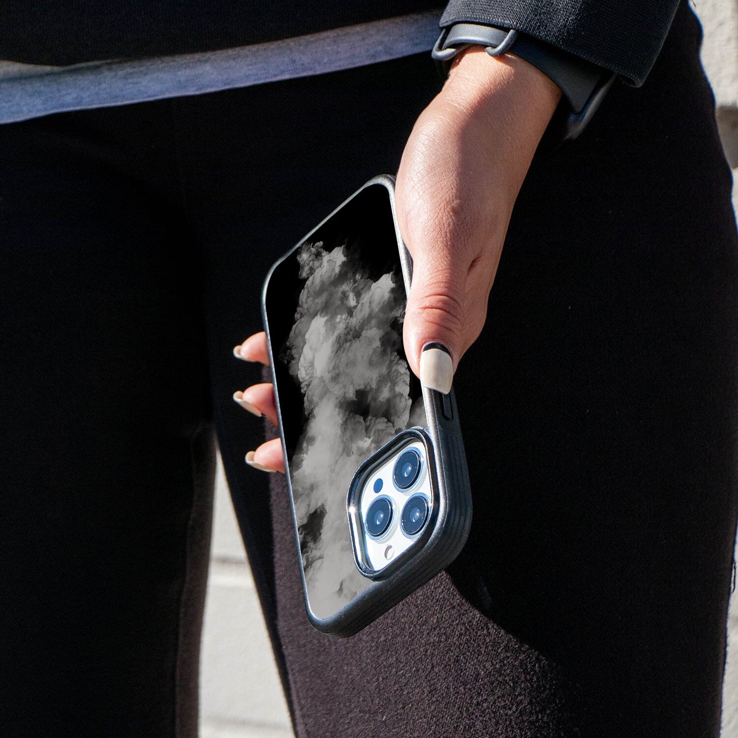 iPhone 14 Pro Cloud Pattern Design Fremont Grip Case Black and White Color with MagSafe (On Hand)