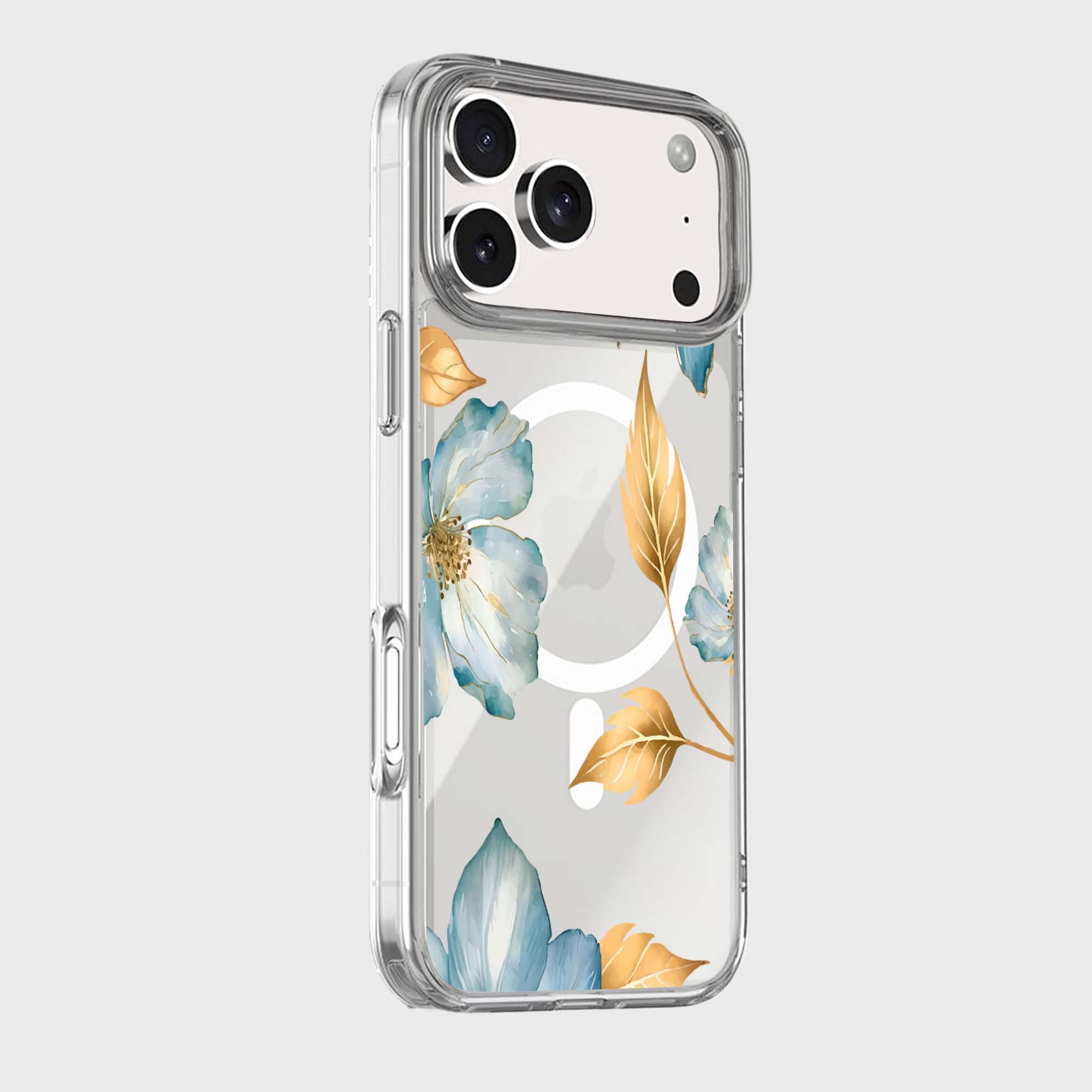 MagSafe iPhone 17 Pro Max Blue Wildflower Clear Case