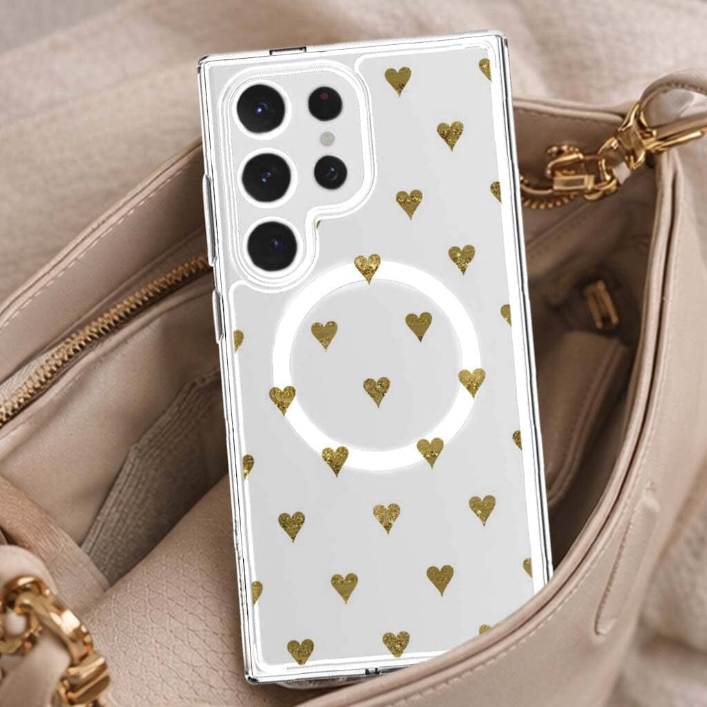 Samsung Galaxy S25 Ultra Gold Hearts Clear Case