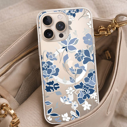 MagSafe iPhone 16 Pro Max Blue Pattern Clear Case