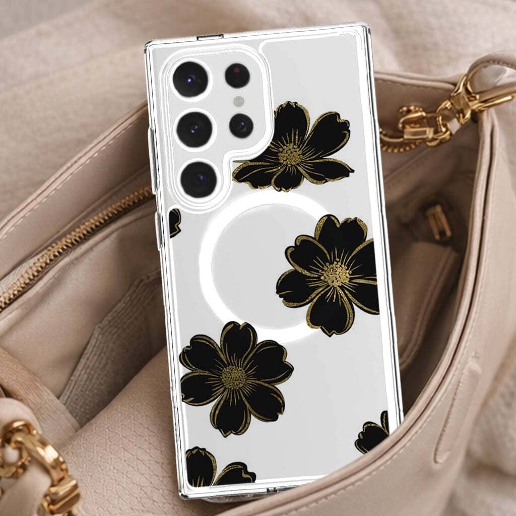 Samsung Galaxy S25 Ultra Black Flower Clear Case