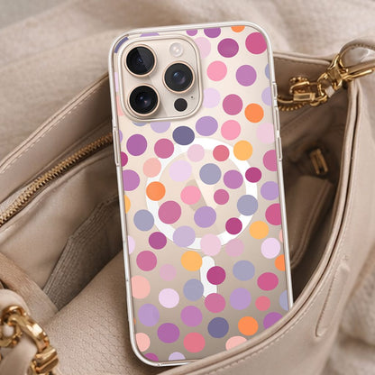MagSafe iPhone 16 Pro Max Purple Polka Dots Clear Case