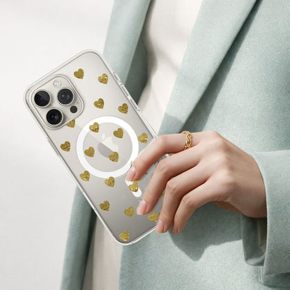 MagSafe iPhone 16 Pro Gold Plum Heart Clear Case