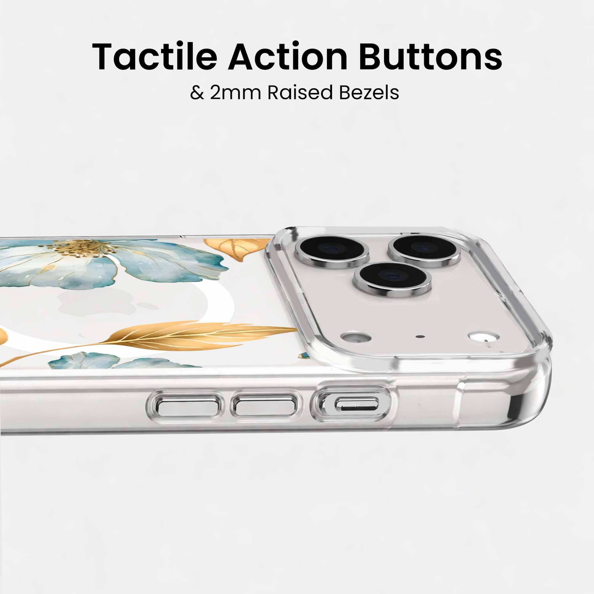 MagSafe iPhone 17 Pro Max Blue Wildflower Clear Case