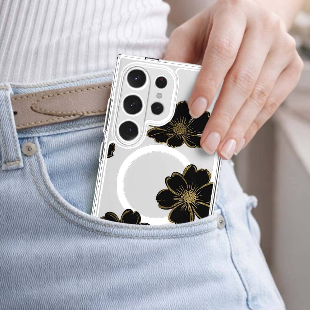 Samsung Galaxy S26 Ultra Black Flower Clear Case