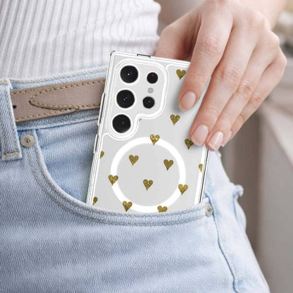 Samsung Galaxy S25 Ultra Gold Hearts Clear Case