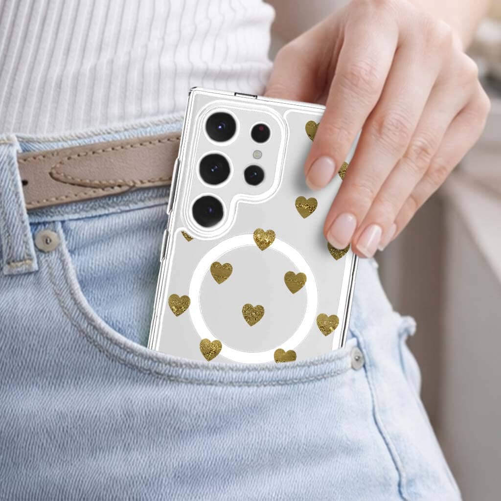 Samsung Galaxy S25 Ultra Gold Plum Heart Clear Case