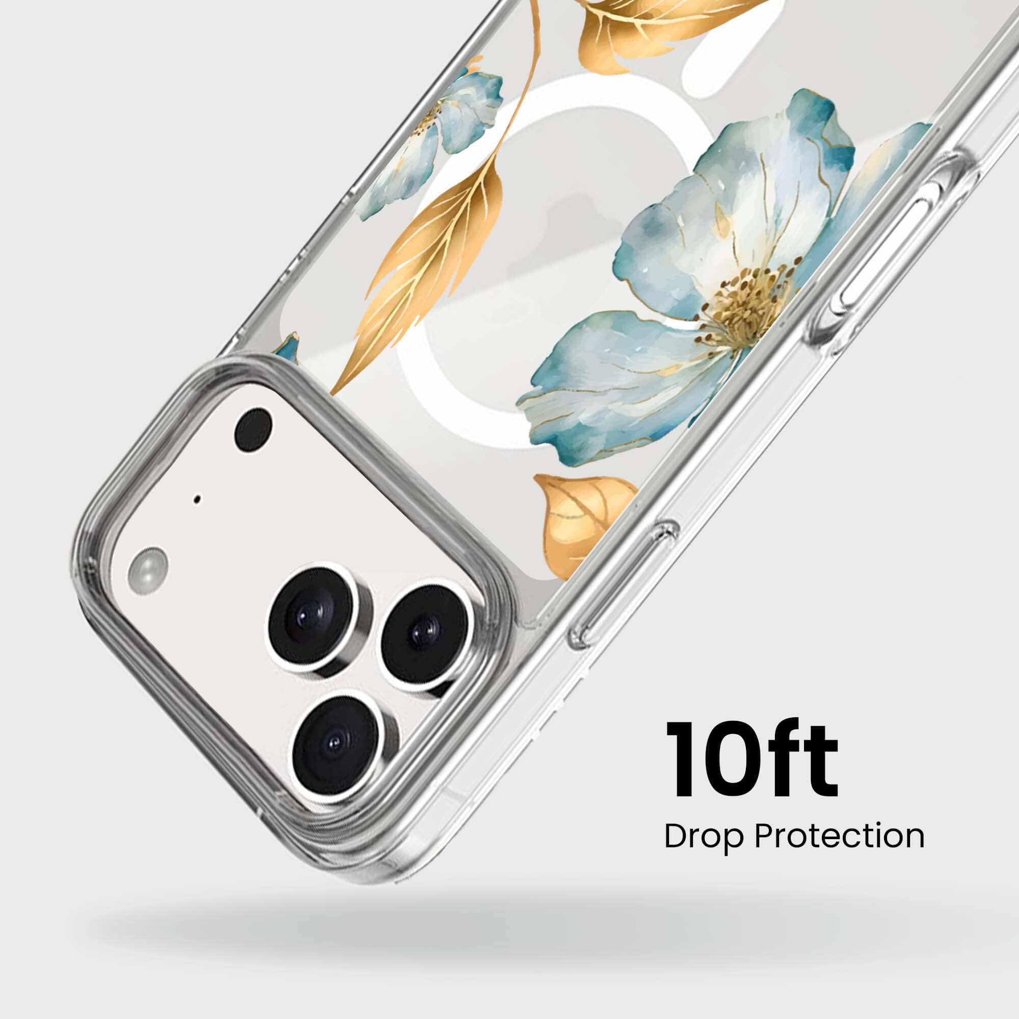 MagSafe iPhone 17 Pro Max Blue Wildflower Clear Case