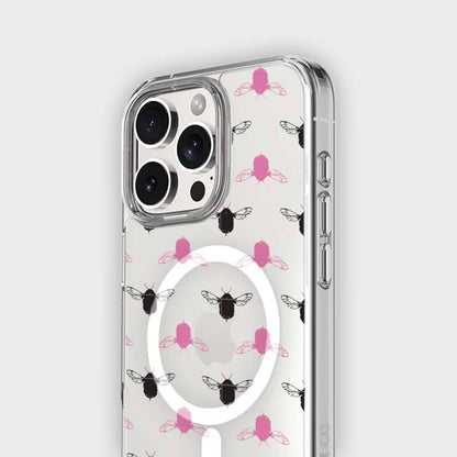 iPhone 15 Pro Max Clear Case - Black and Pink Bumble Design