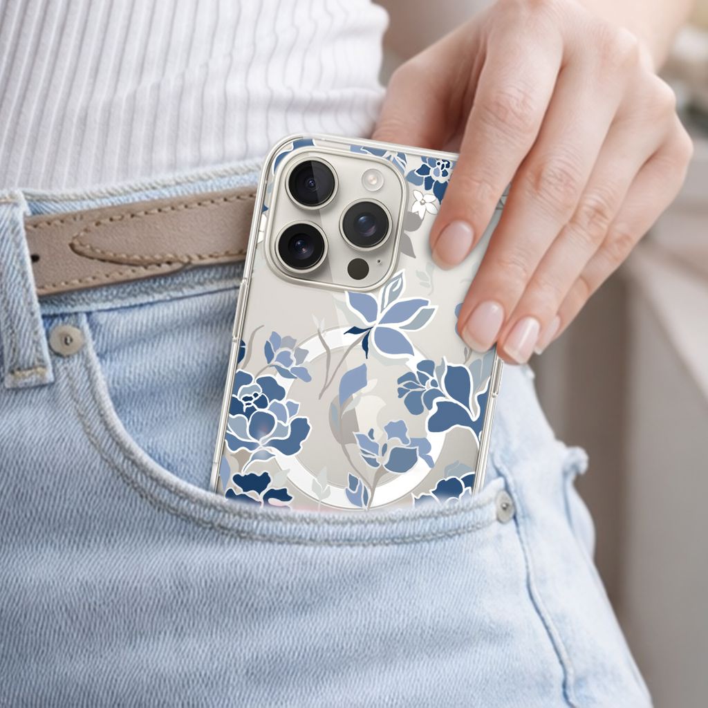 MagSafe iPhone 16 Pro Max Blue Pattern Clear Case